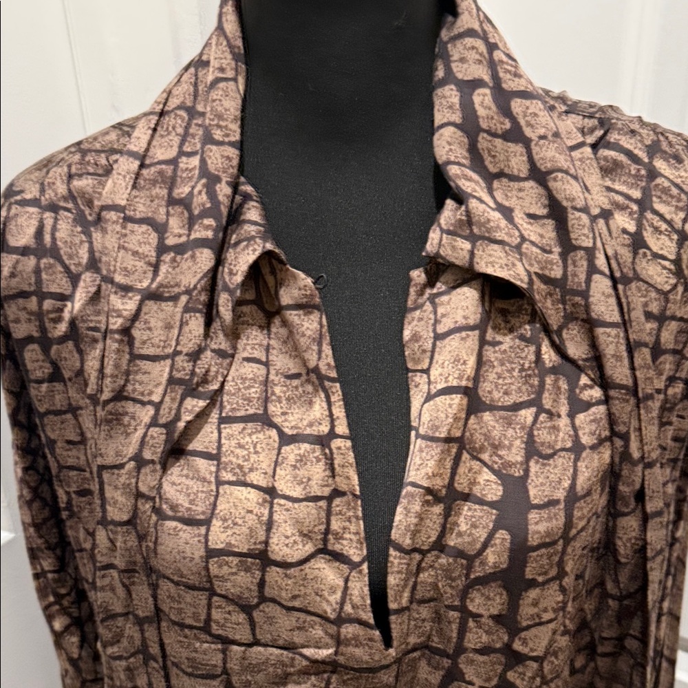 Reiss Brown Patterned Tie-Neck Blouse - Picture 4 of 8